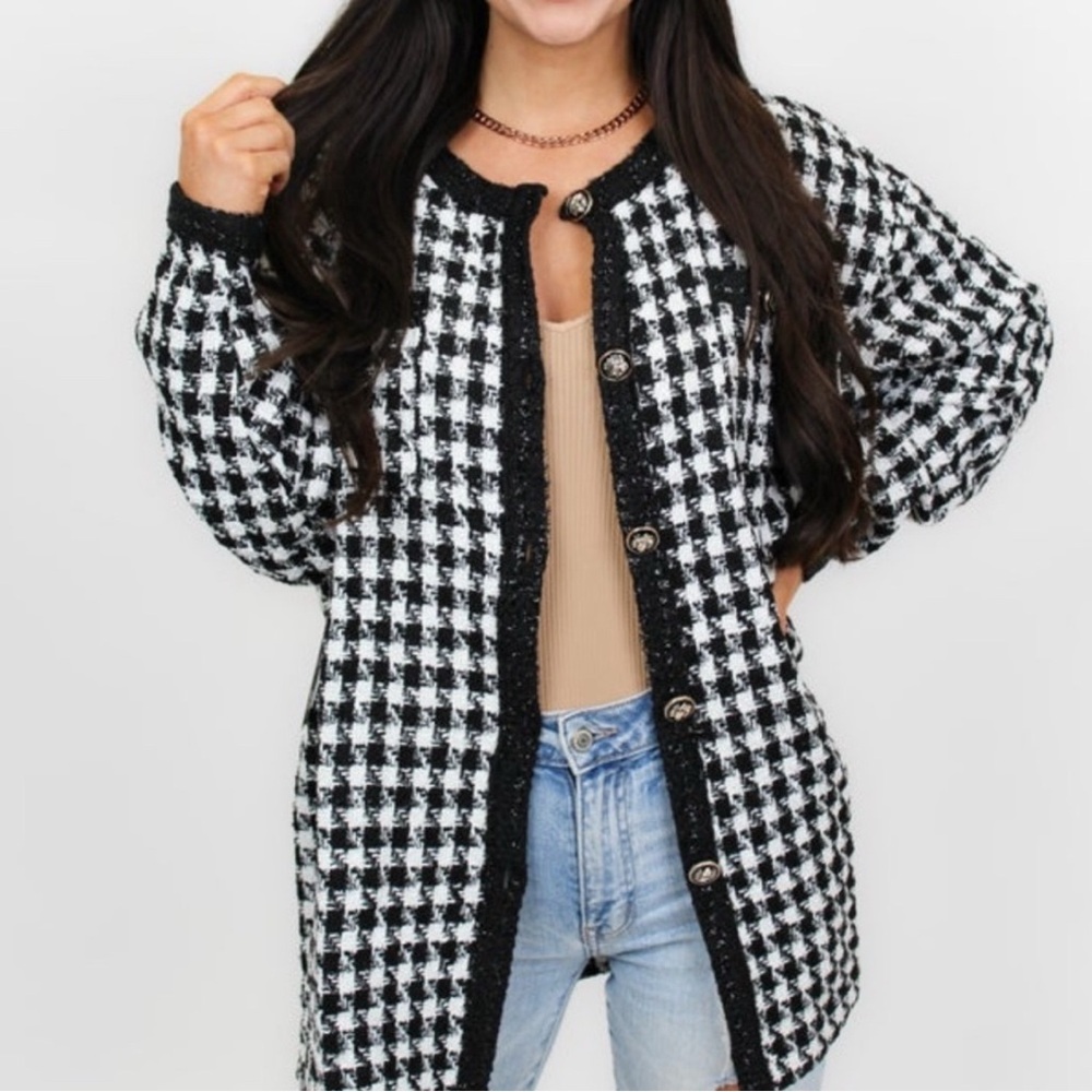 White Birch Black and White Houndstooth Coat